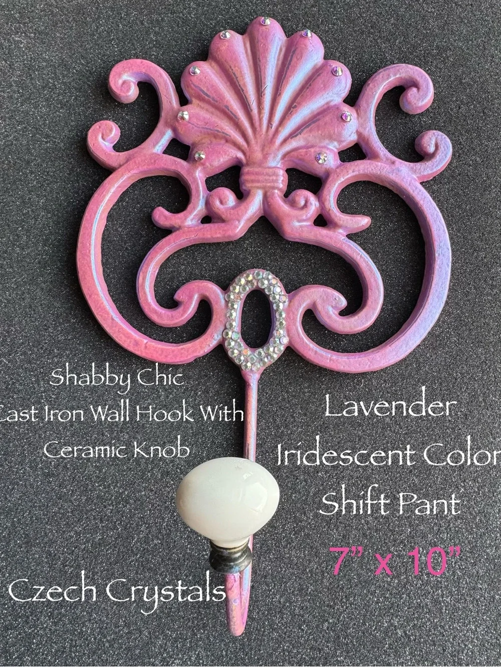 Lavender Iridescent Shabby Chic Wall Hook with Ceramic Knob